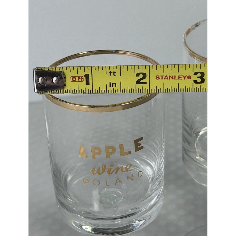 Vintage Apple Wine Poland Stemmed Glasses Set 3 Gold Rim Barware Retro - Picture 5 of 10